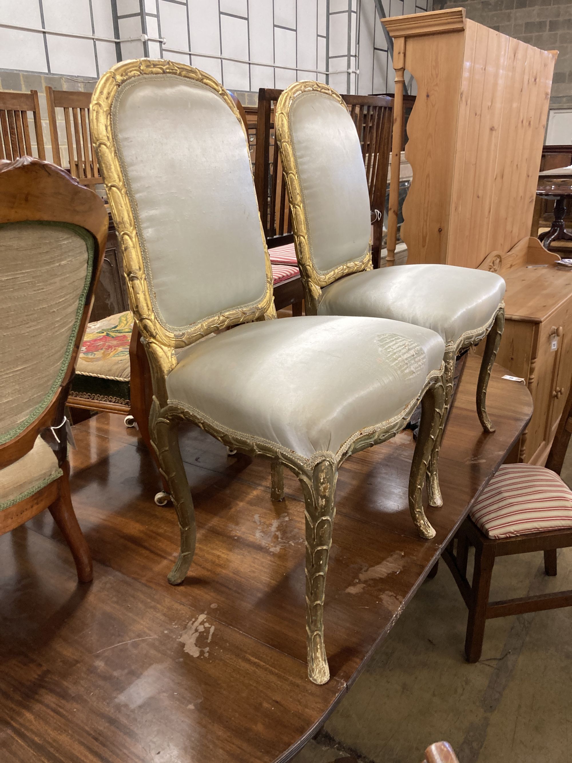 A pair of 20th century giltwood side chairs, width 50cm, depth 40cm, height 96cm